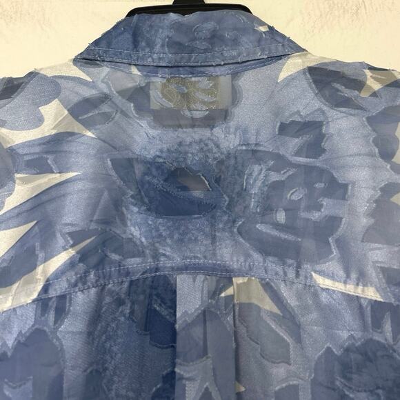 Caché Vintage Sheer Floral Button Down Blouse M Blue White Oversized Whimsical - Picture 8 of 11